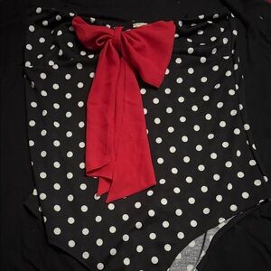 Celine Black and White Polka Dot Bodysuit with Red Bow